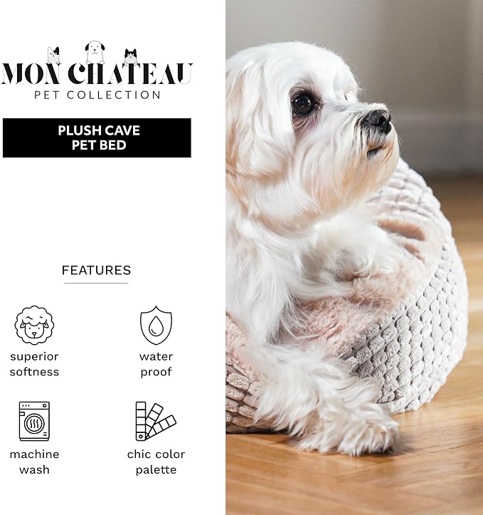 Mon Chateau Snuggle Haven Hooded Pet Bed, Covered Cat or Dog Bed, Waterproof and Machine Washable with Anti-Skid Bottom, Designed for Comfort and Safety, Oatmeal Glow