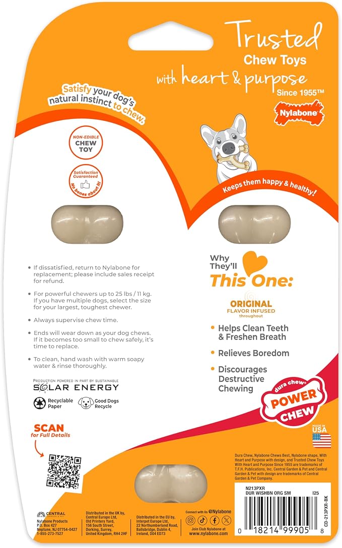 Nylabone Original Wishbone Power Chew Toy for Dogs, Dog Toys for Aggressive Chewers, Original Flavor, Small - Up to 25 Ibs, 1 Count