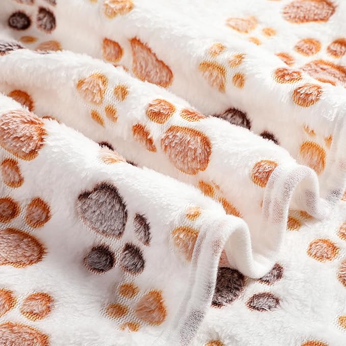 Tegeme 12 Pcs Pet Blankets 30 x 20 Inch Soft Fluffy Fleece Dog Cat Warm Paw Print Pattern Blankets Flannel Throw for Pets Dog Puppy Cat(White)