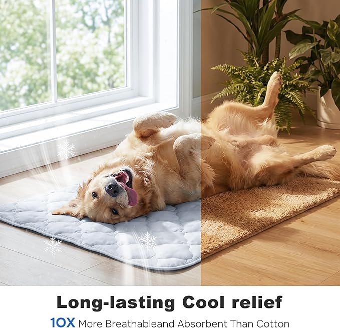 ZOMISIA Cooling Mat for Large Dogs, Q-Max>0.5 Thin Breathable Cold Crate Pad for Pet, Portable Washable Kennel Bed for Summer Active Dog with Chill Cool Soothing Fabric to Rapid Cooling, 35x22, Grey