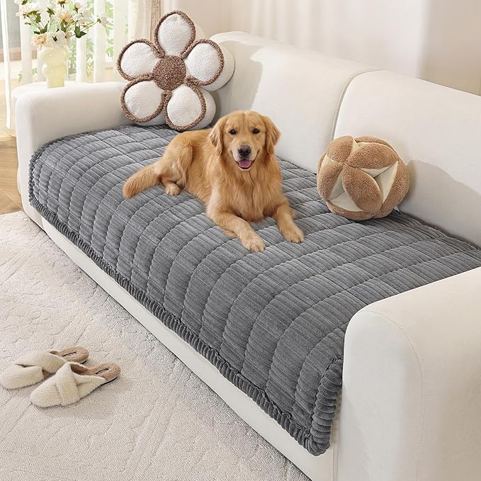 OstepDecor Couch Cover for Dogs, Washable Non Slip Sofa Cover for Pets, Soft Couch Covers for Sofa, Loveseat and Sectional, Furniture Protector Against Pet Hair & Scratches (35.4" x 47.2", Dark Grey)