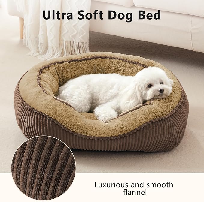 Dog Beds for Small Medium Large Dogs & Cats. Washable Pet Bed, Orthopedic Dog Sofa Bed, Soft Calming Sleeping Warming Puppy Bed (Brown, Small-(20’’x 19’’x 6’’))