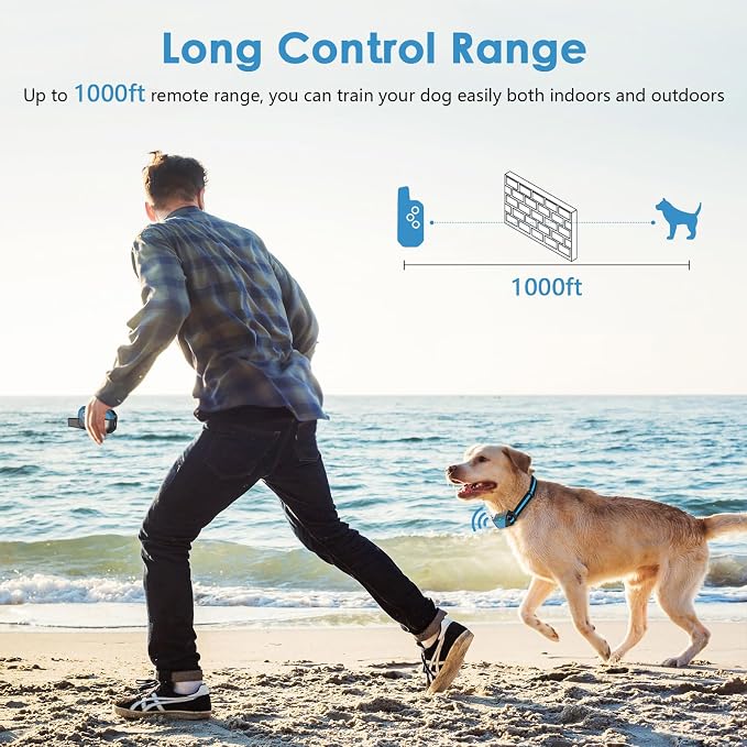PIOUNS Shock Collar for Dogs, IP67 Waterproof Dog Training Collar with Remote, 3 Training Modes with Beep, Vibration, and Safe Static, Rechargeable for Large Medium