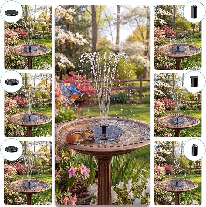 AMZtime 1.4W Solar Bird Bath Fountain with 4 Fixed Rods, Solar Fountain Pump with Upgraded Solar Panels, Solar Powered Floating Water Fountain Pump for Bird Bath, Ponds, Garden, Fish Tank and Outdoor