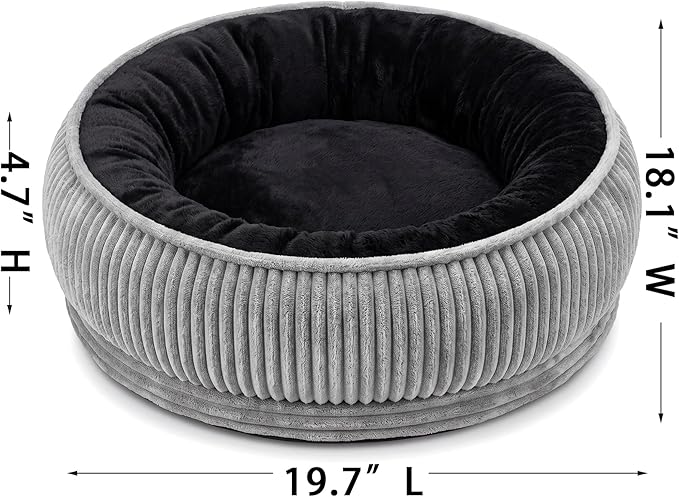 Calming Dog Bed for Small Dogs 18"x20" - Washable Donut Pet Bed with Anti-Slip Bottom, Soft Puppy Bed for Indoor Kittens and Cats with Removable Cover (Black)