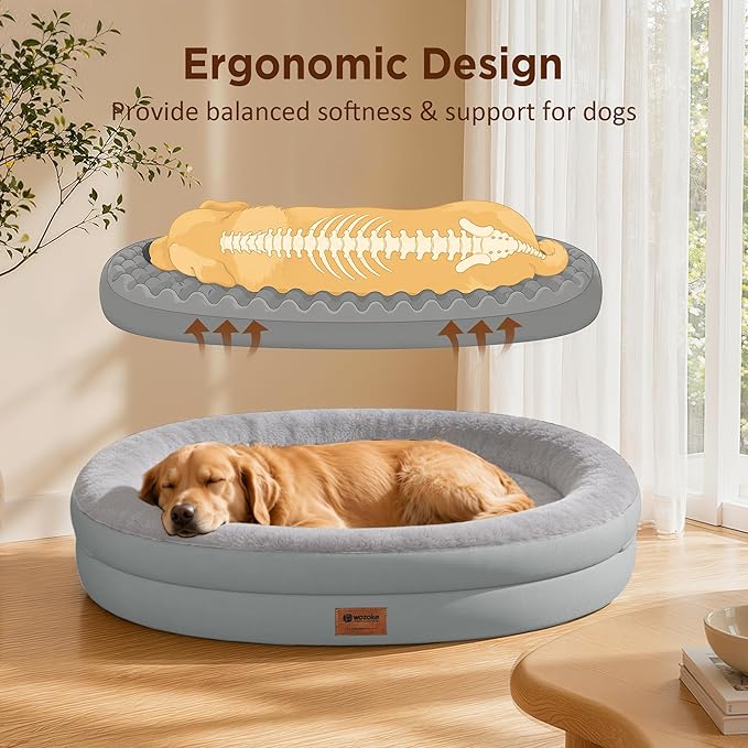 Orthopedic Jumbo Dog Bed for Extra Large Dogs, Giant Waterproof Dog Bed for Large Breed Dogs, Supportive Egg Crate Foam Pet Bed with Removable Washable Cover & Non-Slip Bottom, Silver