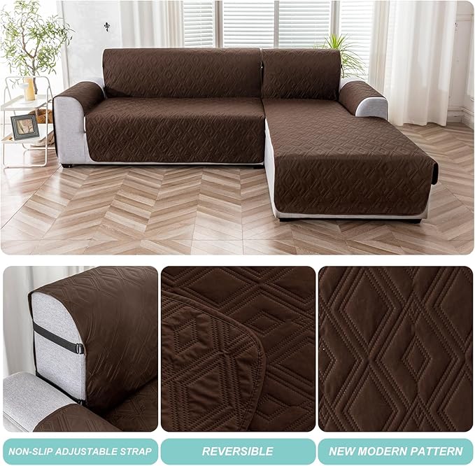 Genina Sectional Couch Covers for Dogs L Shaped Sofa Covers Chaise Lounge Cover Reversible Couch Covers for Sectional Sofa L Shape Furniture Protectors Cover for Pets, Kids (Chocolate, Large)