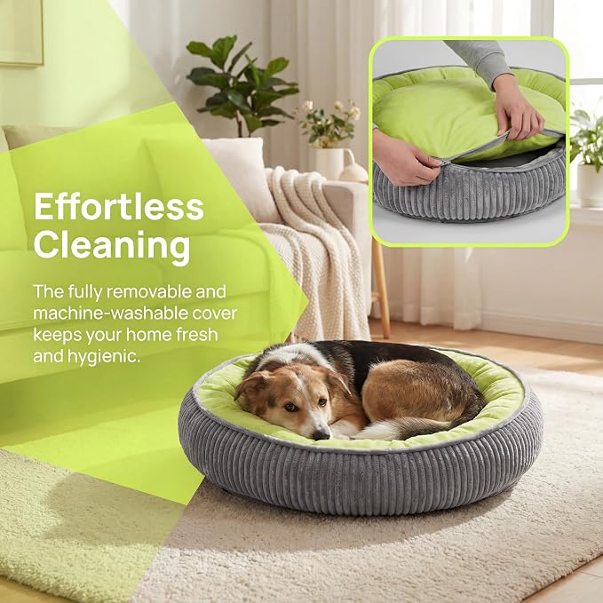 Calming Dog Bed for Small Dogs 18"x20" - Washable Donut Pet Bed with Anti-Slip Bottom, Soft Puppy Bed for Indoor Kittens and Cats with Removable Cover (Lime Green)