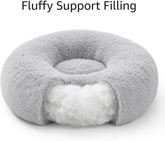 Extra Small Dog Bed Cute Grey Dog Bed Washable 19 inches Donut Fluffy Small Pet Beds,Calming Anti Anxiety Round Fits up to 10 lbs Soft Warm Pets Beds for Puppy Dogs Indoor