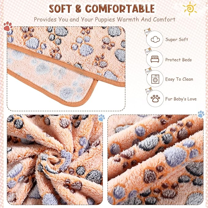 Tatuo 4 Pack Fleece Dog Blankets for Puppy Cats Multi-Size Sleep Mat for Pet Guinea Pig Soft Washable Warm Crate Bed Puppy Teething Toys Print Pattern Blanket Indoor(Mixed Color,51 x 63 Inch,Paw)