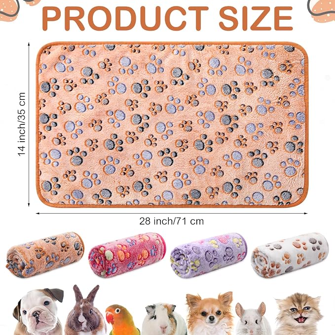 Reginary 4 Pcs Waterproof Guinea Pig Blankets Washable Small Animal Fleece Bedding Absorbent Guinea Pig Cage Liners Reusable Training Pee Pad Pet Sleep Mat for Hamster(Paw Print,28 x 14 Inch)