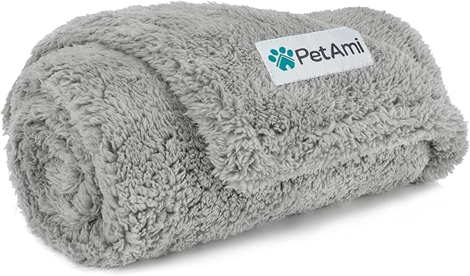PetAmi Fluffy Waterproof Dog Blanket for Couch and Bed, Reversible Sherpa Pet Throw, Pee Proof Furniture Protector Sofa Cover, Washable Cat Blanket for Small Medium Dogs and Cats (Light Grey, 24x32)