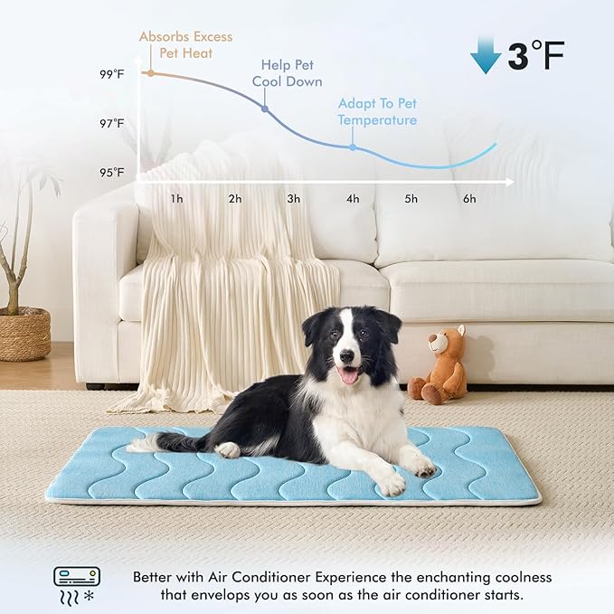 MICROCOSMOS 0.8" Thick Cooling Dog Foam Pad & Summer Pet Sleeping Mat, Machine Washable, Materials Safe, Portable Flat Pet Bed for Dogs.(Sky Blue, 24" x 18")
