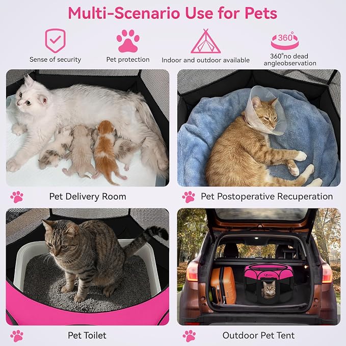 Siedihit Dog Playpen, Puppy Pet Playpens Indoor for Small Dogs Tent Crates Cage Indoor/Outdoor, Portable Pop Up Dog Kennel Playpen with Carrying Case for Dogs/Cats/Rabbits, Hot Pink