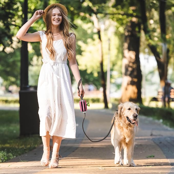 Dog Poop Bag Holder for Leashes - Dog Poop Bag Dispenser and Treat Holder with 2 Waterproof Pouches for Pet Waste Bags and Walking Accessories + 1 Free Roll - Leashrr 2.0 (Pink)