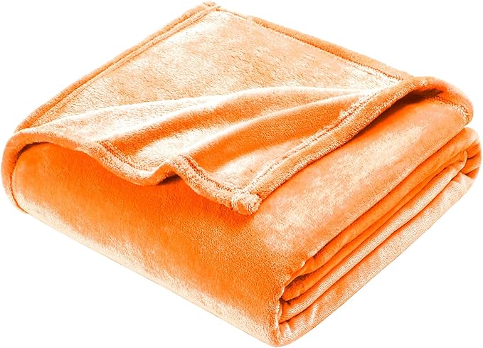 DREAMNINE Soft Fall Fuzzy Fleece Throw Blanket for Couch Sofa 50" x 60", Decorative Solid Lightweight Velvet Blanket for Chair, Cozy Accent Shaggy Micro Plush Flannel Blankets for Bedroom Dorm, Orange