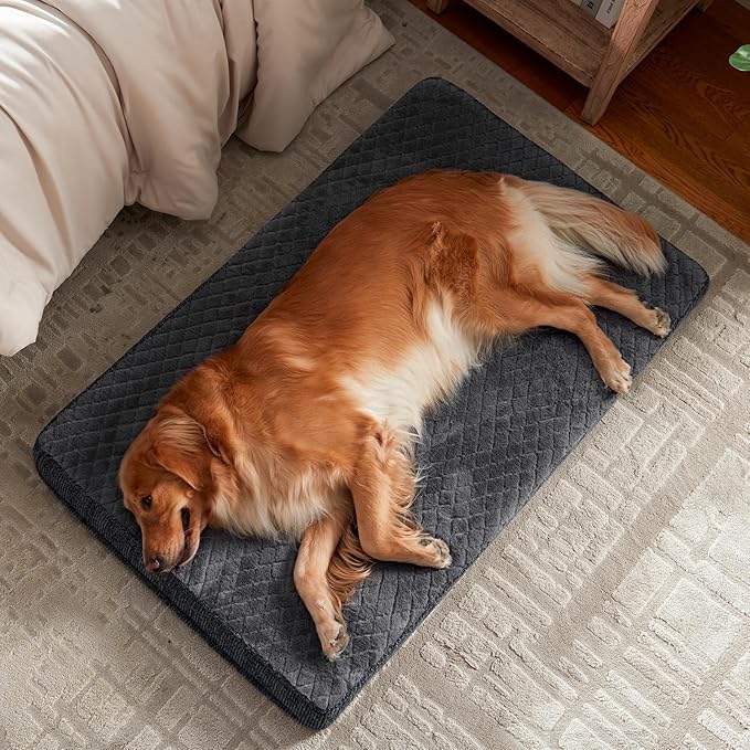 JOEJOY Orthopedic XL Dog Bed for Large Dogs, Waterproof Dog Bed for Crate with Washable Removable Cover, Extra Thick Egg-Crate Memory Foam Pet Beds, Grey, 41"x27"