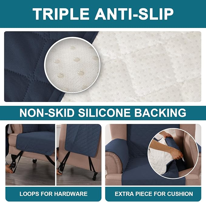 Turquoize 100% Waterproof Wing Chair Cover Wing Armchair Slipcovers Chair Couch Protector Triple Non-Slip Sofa Slipcover Furniture Protector for Pets, Kids,Dog (Wing Chair, Navy)