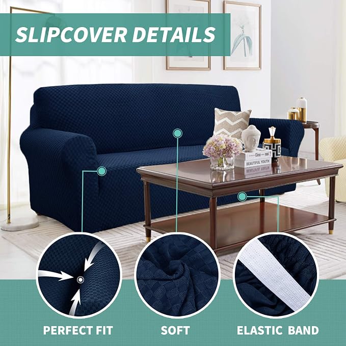 YEMYHOM Couch Cover Latest Jacquard Design High Stretch Sofa Chair Covers for Living Room, Pet Dog Cat Proof Armchair Slipcover Non Slip Magic Elastic Furniture Protector (Small, Navy)