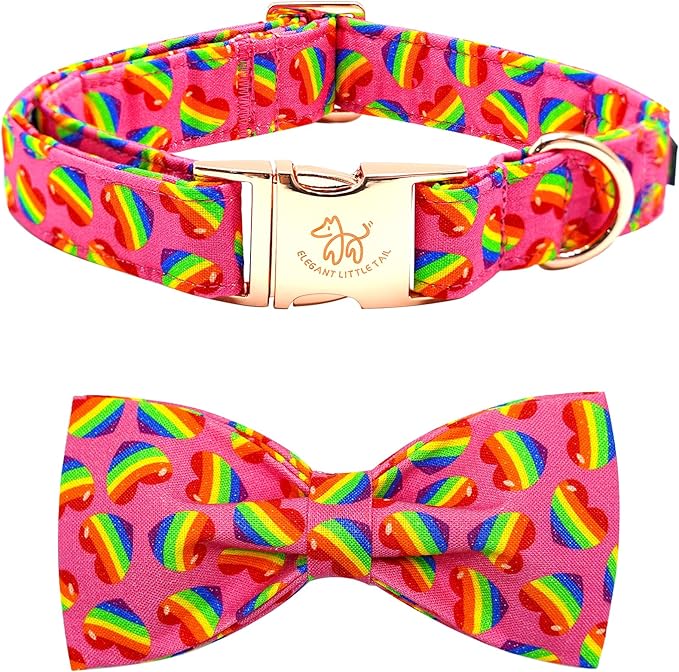 Elegant little tail Dog Collar, Rainbow Pet Collars LGBT for Pride Month Pet Collars Girl Boy Adjustable Dog Collar for Medium Dogs