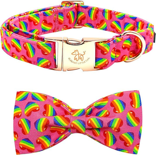Elegant little tail Dog Collar, Rainbow Pet Collars LGBT for Pride Month Pet Collars Girl Boy Adjustable Dog Collar for Medium Dogs
