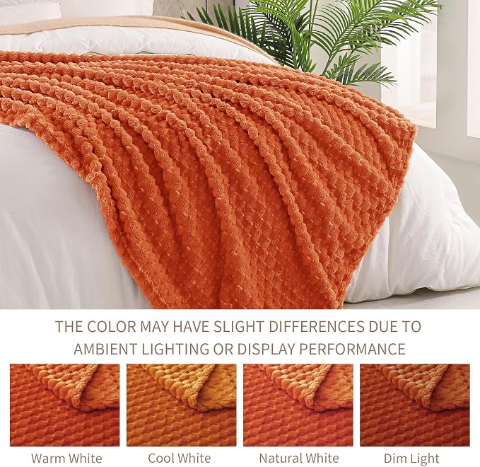 Exclusivo Mezcla Fleece Throw Blanket for Couch, Extra Large Fuzzy Burnt Orange Bed Blankets, Soft Cozy Plush Sofa Throws for All Seasons, 50x70 Inches