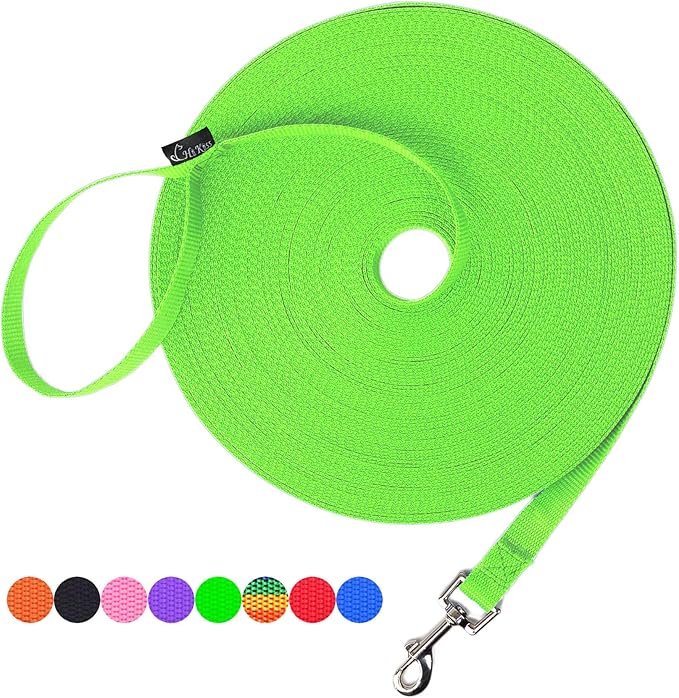 Hi Kiss Dog/Puppy Obedience Recall Training Agility Lead - 15ft 20ft 30ft 50ft 100ft Training Leash - Great for Training, Play, Camping, or Backyard (15 Feet, Green)