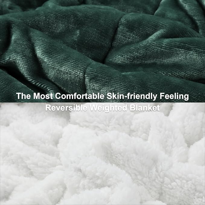 Alomidds Weighted Blanket Queen Size 15lbs 60 x 80 inches,Adult Weighted Blankets with Soft Plush Fleece,Fluffy Thick Warm Sherpa & Cozy Flannel Heavy Blanket for Sofa Bed,Forest Green