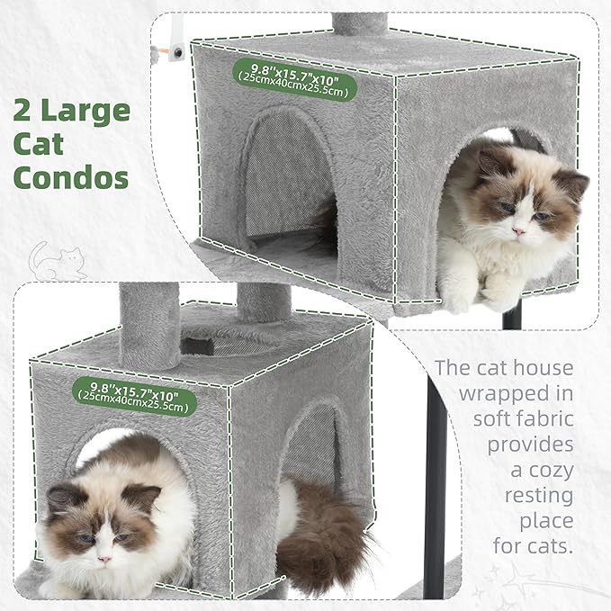 Gitelsnour 51.2'' Cat Tree Tower, Cat Tower with Scratching Post, Sturdy Steel Pube Cat Tree for Inoor Cats Large Adult, Cat Hammock and Basket, Padding Top Platform, Light Gray GCT014W