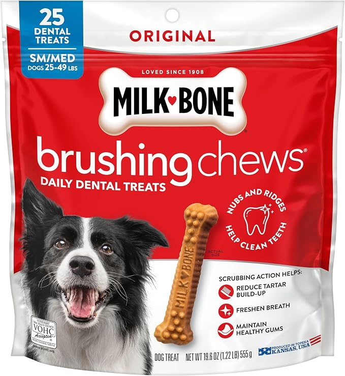 Milk-Bone Brushing Chews Original Chicken Flavor Daily Dental Dog Treats, Small/Medium, 19.6 Oz. Bag