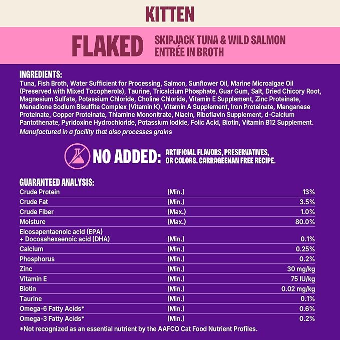 Wellness CORE Signature Selects Flaked Kitten Canned Wet Cat Food, Natural, Protein Rich, Grain Free, Skipjack Tuna and Wild Salmon Entrée Recipe, 2.8 oz, Pack of 12 Cans
