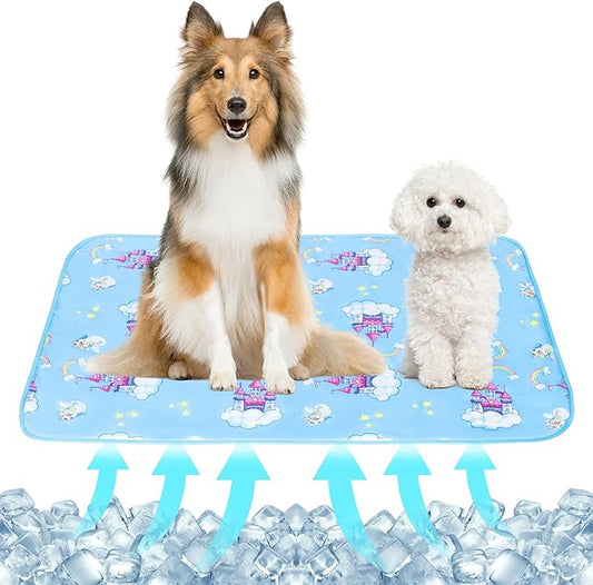 NACOCO Summer Pet Cooling Mat - Cat Dog Cushion Pad Sleeping Cool Castle Comfortable Soft for Pets Kids and Adults (Blue Castle, L)