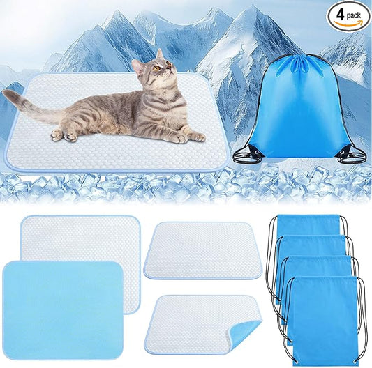Chunful 4 Pack Pet Cooling Mat, 18 x 14 Inches Dog Cooling Pad for Summer, Ice Silk Self-Cooling Mat, Portable Washable Non-Slip Dog and Cat Pad for Indoor, Outdoor, Car Seats, Trips, up to 10 Lbs