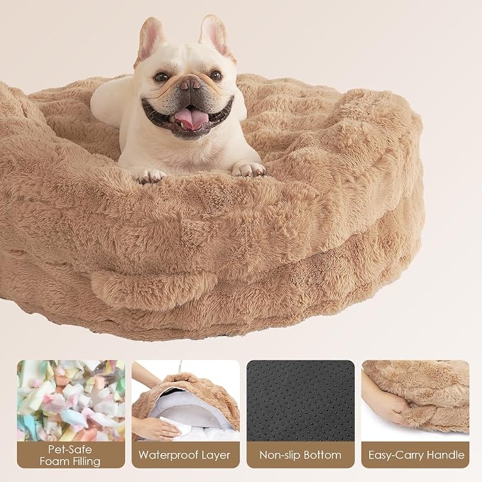 EHEYCIGA Dog Bed Medium Size Dog, Fluffy Small Dog Couch with Removable Washable Cover, Bolster Pet Sofa, Waterproof and Non-Slip, 30" x 30"x 8.5", Camel