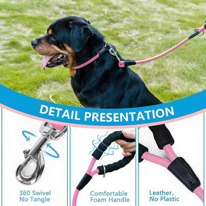 Dog Leash, Braided Rope Traction – Walking Training Lead for Medium/Large Dogs ((1/2") x 6FT, Pink)