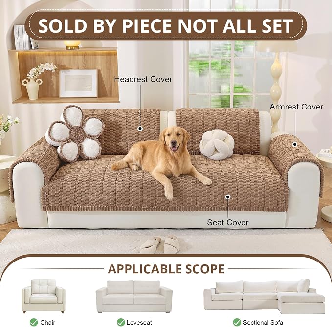 OstepDecor Couch Cover for Dogs, Washable Non Slip Sofa Cover for Pets, Soft Couch Covers for Sofa, Loveseat and Sectional, Furniture Protector Against Pet Hair & Scratches (35.4" x 70.9", Brown)
