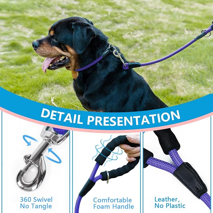 Dog Leash, Braided Rope Traction – Walking Training Lead for Medium/Large Dogs ((1/2") x 6FT, Purple)