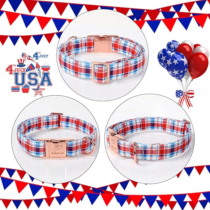 Adjustable Plaid Boy Dog Collar - Classic Boy Dog Plaid Collars for Giant Large Dogs, Durable Red White Blue Heavy Duty Metal Buckle Pet Collar XL