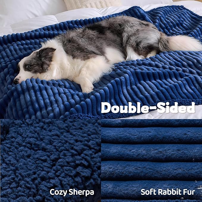 Qeils Waterproof Calming Dog Blanket for Medium Dogs, Noiseless Soft Plush Pet Blanket for Cats, 500GSM Thick Faux Fur Pet Throw, Couch Furniture Protector for Puppy, Night Blue, 30x40IN