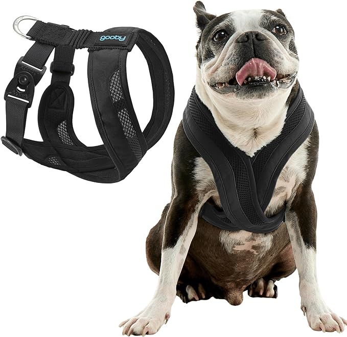 Gooby Comfort X One Dog Harness - Head-in Dog Harness for Small & Medium Sized Dogs - Escape-Free & Choke Free - Breathable Mesh, Shock Absorbing, Easy Snap & Swivel Buckles - Black, Large