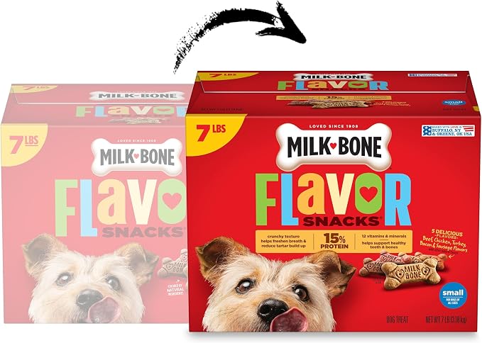 Milk-Bone Flavor Snacks Small Dog Biscuits, Flavored Crunchy Dog Treats, 7 Pound Box
