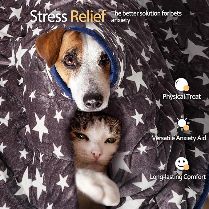 LaSyL Weighted Blanket for Pets | Thunder Blanket for Dogs Anxiety | Premium Soft Minky | Relaxation & Calming & Anti Anxiety | Used in Car, Bed, Couch | Blue Grey Star, Washable Large (40"x47")