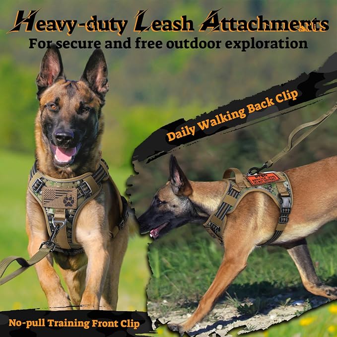 rabbitgoo Tactical Dog Harness for Small Dogs No Pull Adjustable Military Vest with Handle MOLLE Reflective Heavy Duty Dog Vest for Walking Training Hunting Outdoor Medium Size Dog Brown Camo S