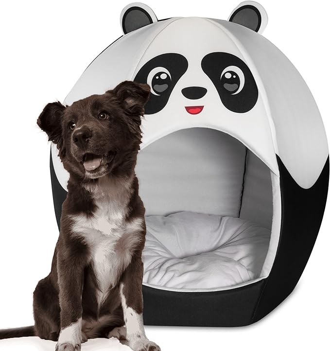 Maccabi Art Panda Theme Dog Bed - Cute Igloo Style Pet Bet - Fits Small Dogs, Puppies, Cats - Pillow Insert with Plush Lined Interrior, Non-Slip Igloo Design - 16 x 16 x 18