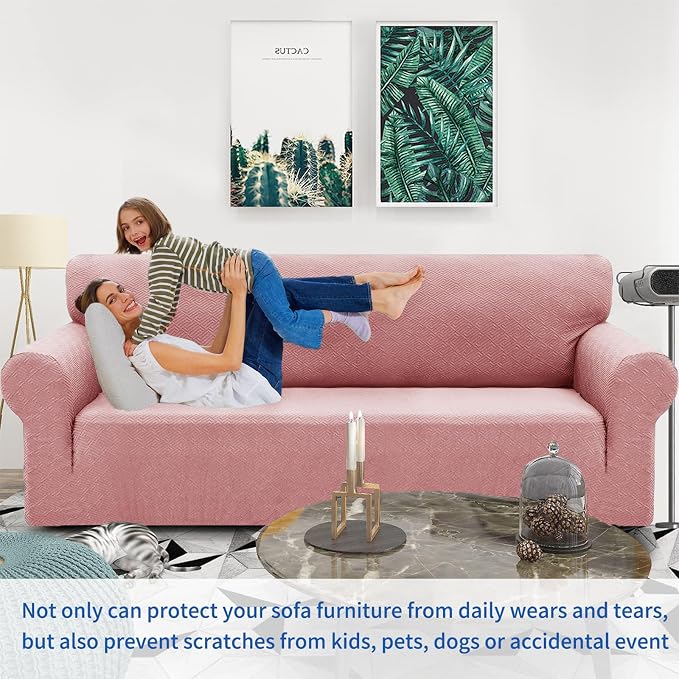 ZNSAYOTX 1 Piece Jacquard Couch Covers for 3 Cushion Couch High Stretch Sofa Cover for Pets Dogs Anti Slip Extra Large Sofa Slipcovers Furniture Protector (X-Large,New Pattern Rose)