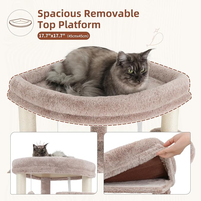 Gitelsnour Corner Cat Tree for Indoor Cats, Cat Tower with All Sisal Scratching Posts, Multi-Level Cat Condo wth 2 Large Cat Caves, Big Top Perch, 2 Hanging Baskets, Sisal Ramp, Mushroom GCT035MU