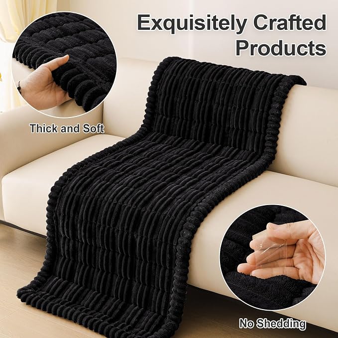 hyha Couch Cover for Dogs Washable, Non Slip Thick Flannel Sofa Protector, Pet Friendly Plush Furniture Cover for Sectional Sofa & Loveseat (Black, 35.4" x 88")