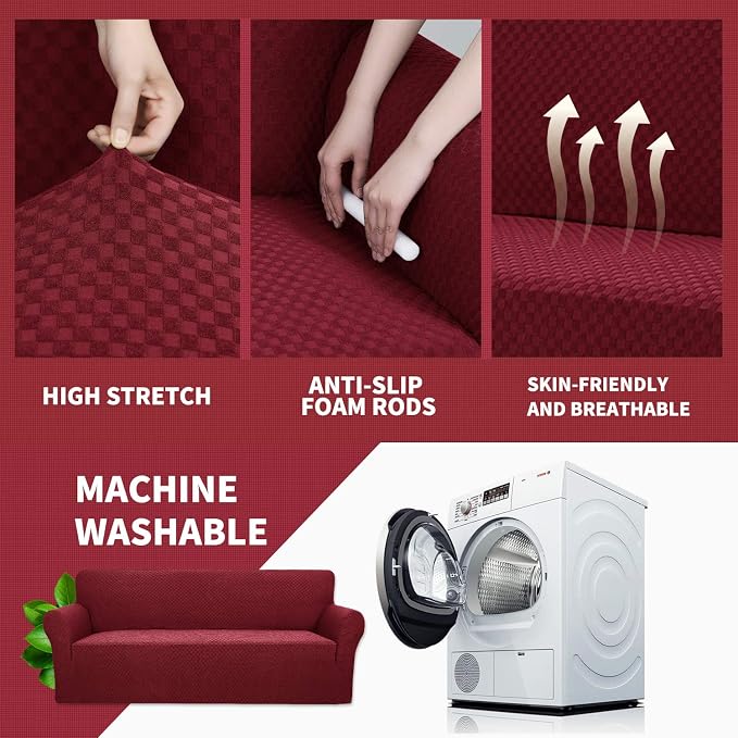 YEMYHOM Couch Cover Latest Jacquard Design High Stretch Extra Large Sofa Covers Pet Dog Cat Proof Oversized Slipcover Non Slip Magic Elastic Furniture Protector (XL Sofa, Christmas Wine Red)