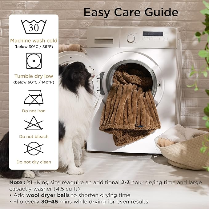 Bedsure ComfyFleece™ Waterproof Dog Blankets for Large Dogs - Soft Pet Cat Blanket Corduroy Fleece for Bed Protector Washable, Cozy Calming Reversible Furniture Protection,60"x80", Camel Brown