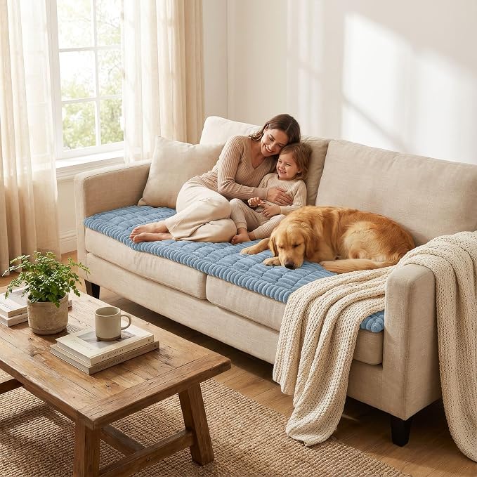 Smiry Couch Cover for Dogs, Non Slip Washable Sofa Protector for Pets, Soft Furniture Cover for Pet, Stylish Sofa Covers, Cozy Protect Against Fur, Dirt & Everyday Messes (Haze Blue, 27.6" x 95")